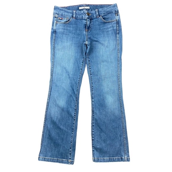 Y2K Tommy Hilfiger light wash boot cut jeans with stitched floral design - Picture 1 of 7